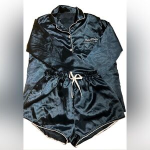 Women's Satin Pajama Set Teal Blue Medium